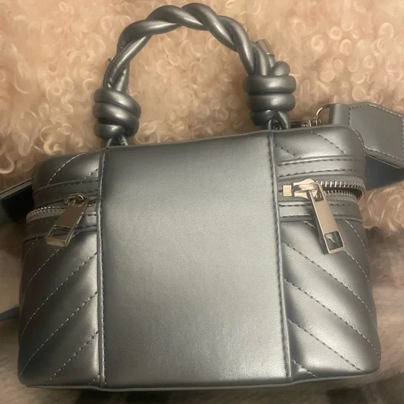 Aldo Quilted Blue Malenwan Metallic Box Crossbody Satchel Bag NWOT - Picture 5 of 7